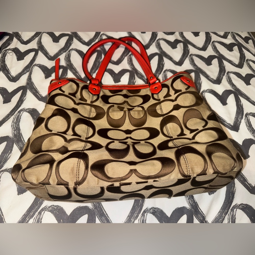 Coach Tan and Orange Signature Shoulder Bag